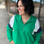 Green & Navy Combo Half Zip Oversized Sweatshirt Top - Sweatshirt WISHLIST