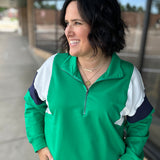 Green & Navy Combo Half Zip Oversized Sweatshirt Top - Sweatshirt WISHLIST