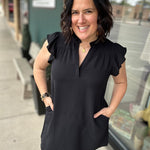 Black Frilled Split Neck Dress Dresses STACCATO