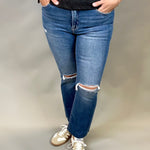 Dark Crop Straight Jeans Bottom- Pants RISEN