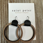 Textured Large Circle Earrings w/ Black Leather Jewelry - Earrings St. Peter Hardware