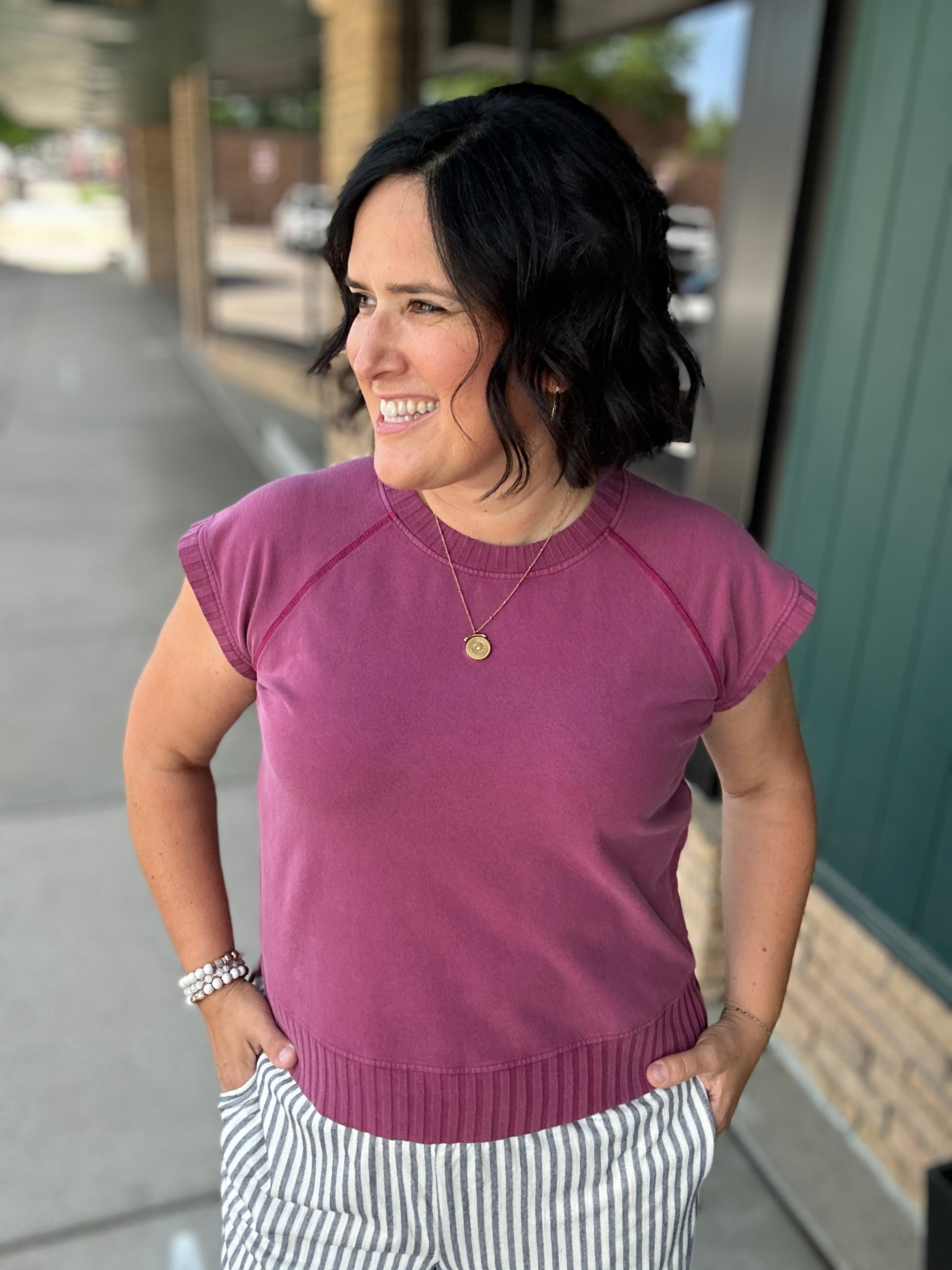 Burgundy Wash Hana Dolman Lounge Tee Top - Tee FLAG AND ANTHEM