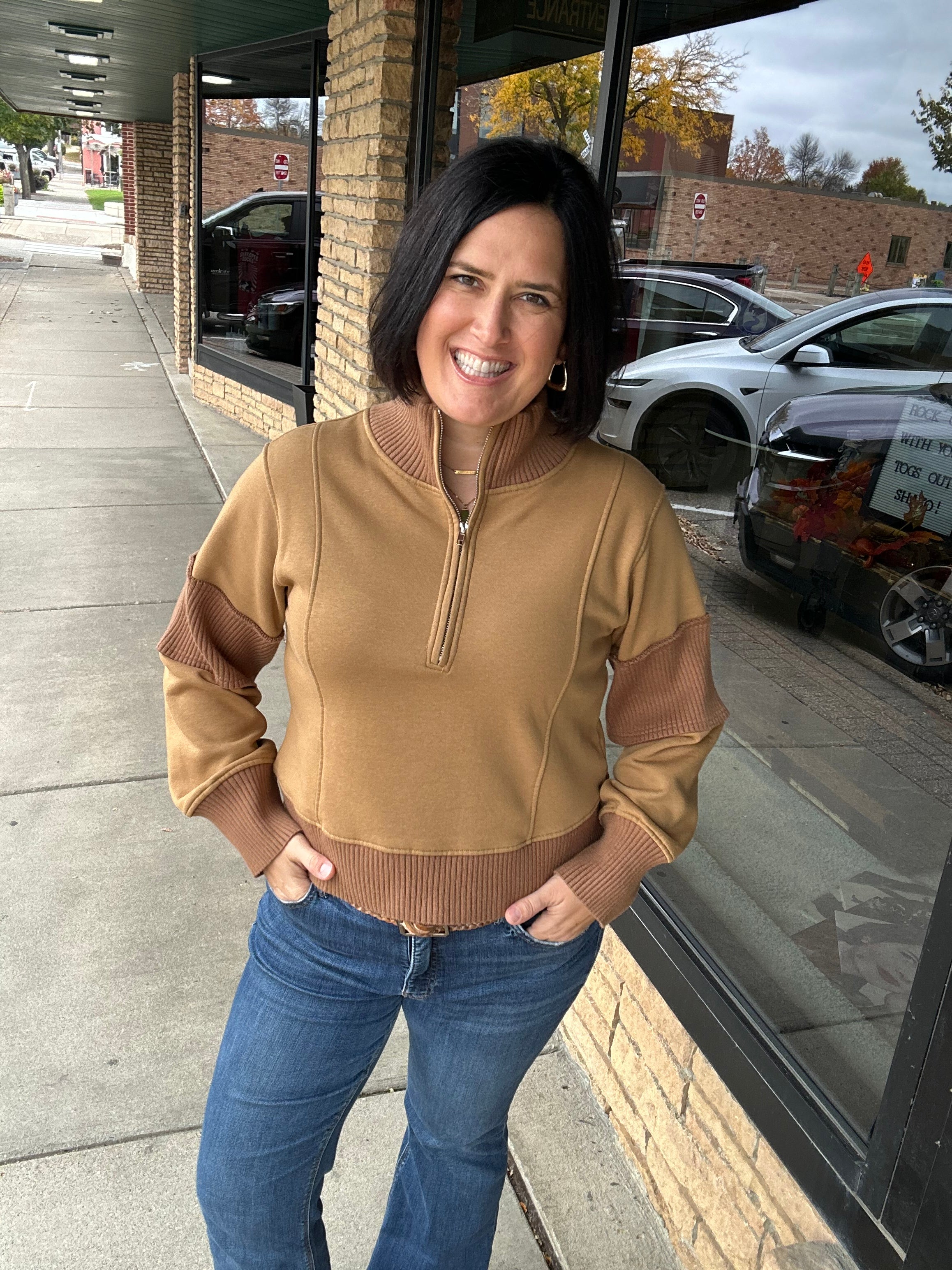 Sepia Half Zip-Up Brushed Terry Top Top - Sweatshirt HEM & THREAD