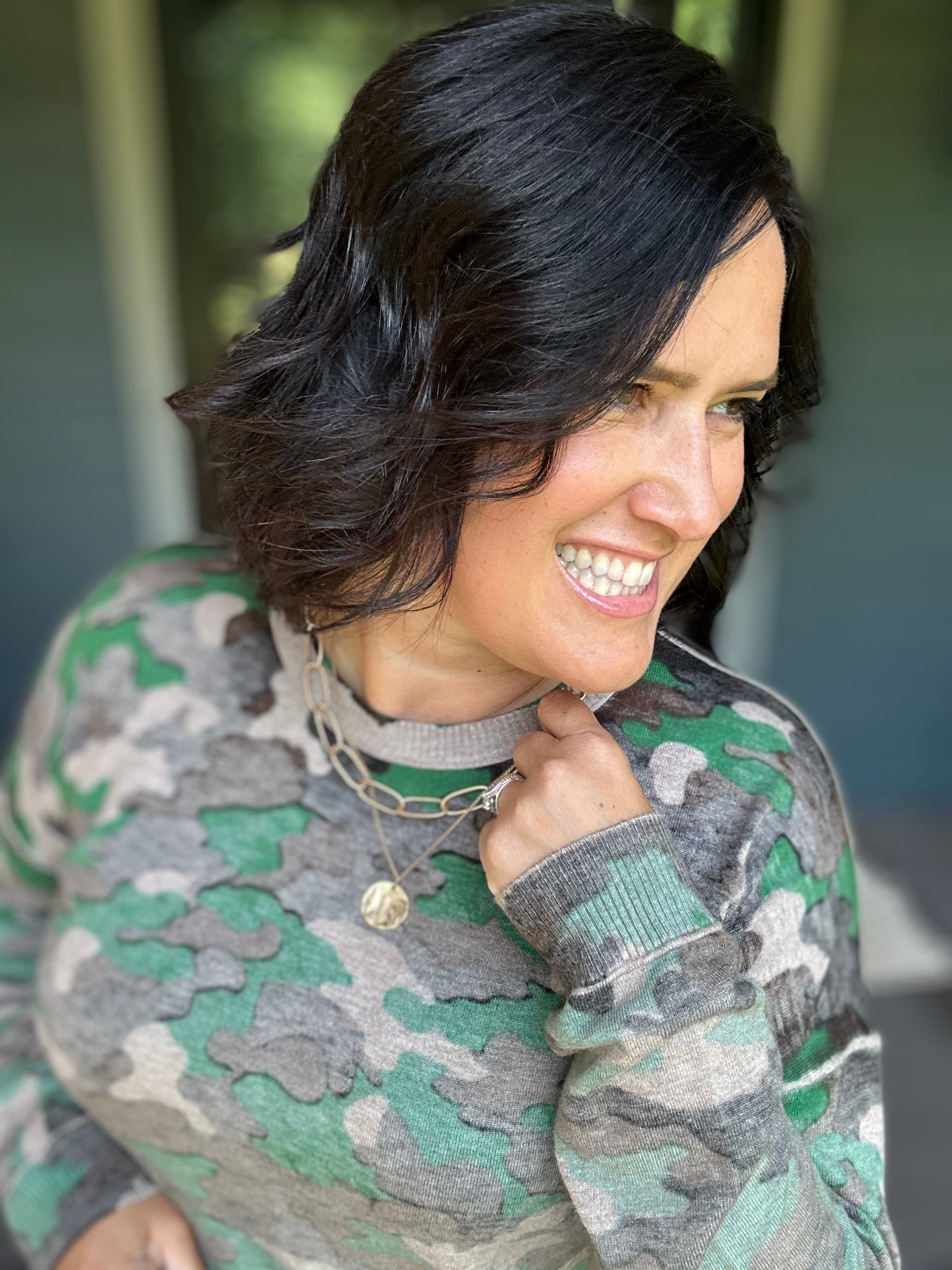 Camo Printed Crew Neck Sweater Top - Sweater FATE by LFD