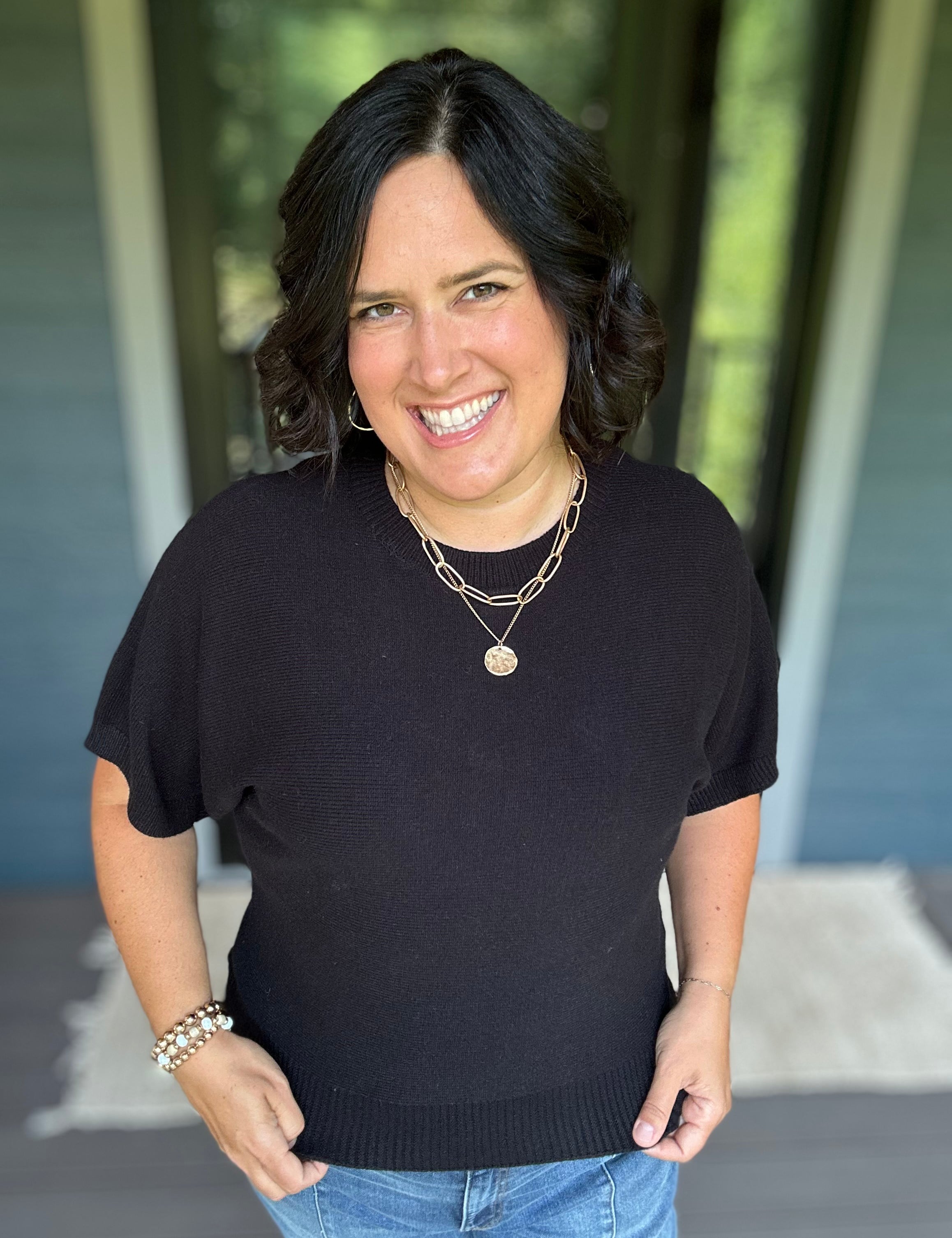 Black Crew Neck Dolman Sweater Top Top - Sweater STACCATO