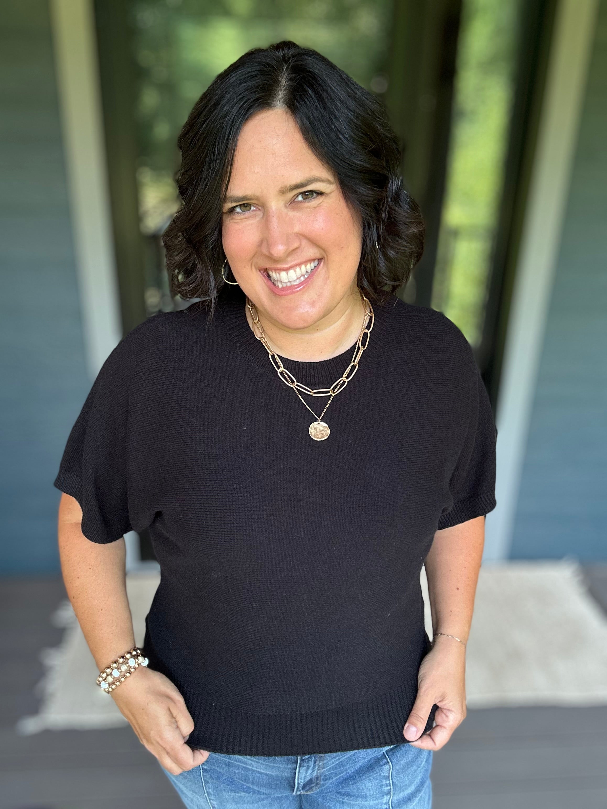 Black Crew Neck Dolman Sweater Top Top - Sweater STACCATO