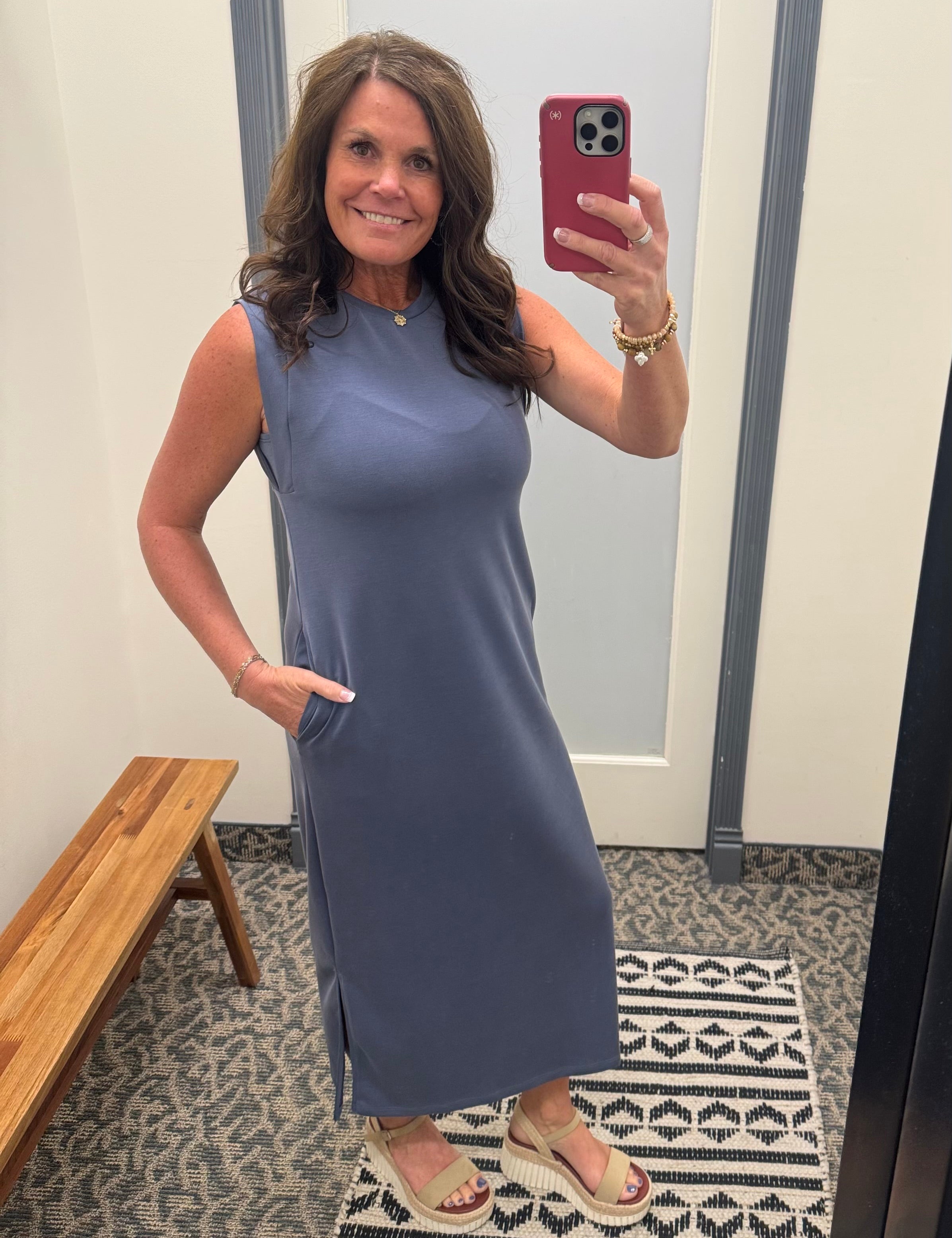 Denim Round Neck Maxi Dress Dresses GILLI