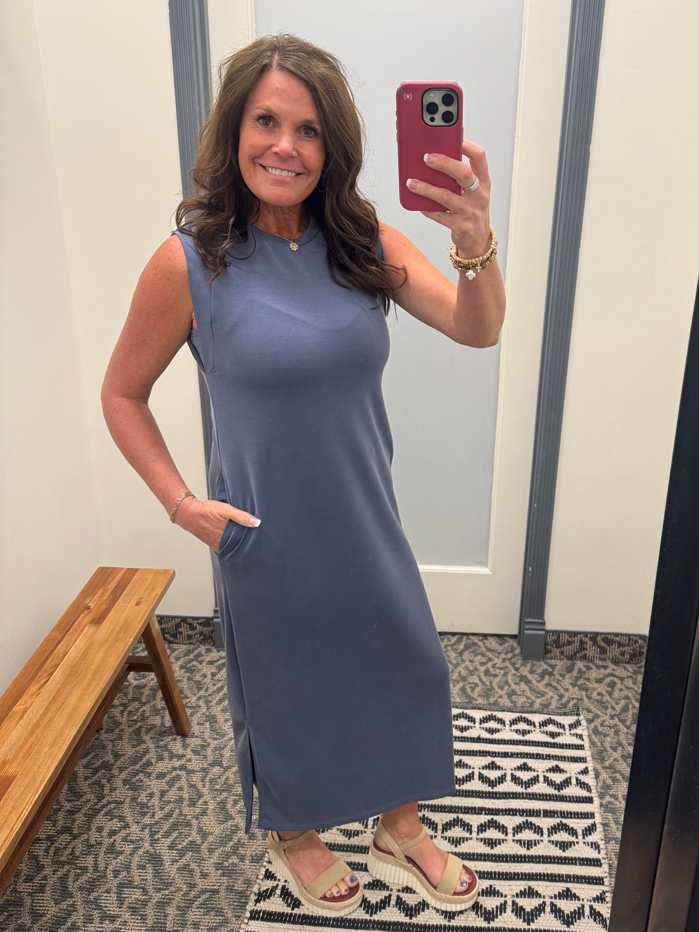 Denim Round Neck Maxi Dress Dresses GILLI