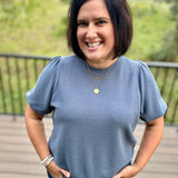Denim Cloud Knit Puff Sleeve Top Top - Tee TRES BIEN