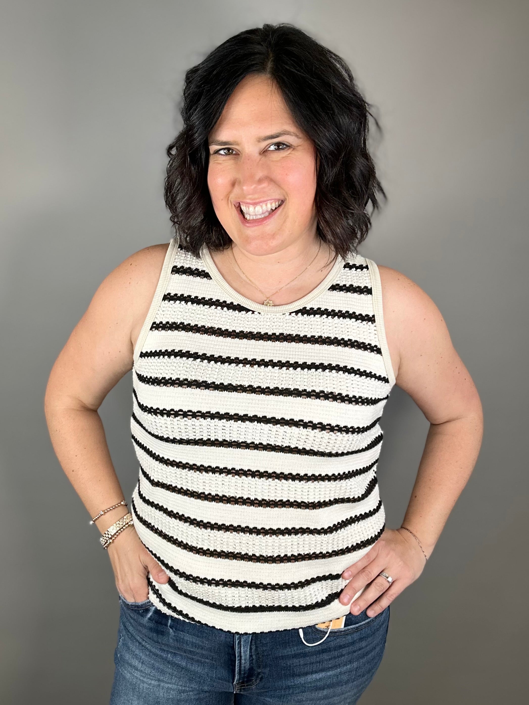Ivory/Black Round Neck Top Tops- Tanks STACCATO