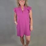 Magenta Frilled Split Neck Dress Dresses STACCATO
