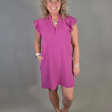 Magenta Frilled Split Neck Dress Dresses STACCATO