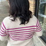 Magenta Crew Neck Striped Sweater