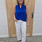 Royal Ruffle V Neck Sleeveless Tops- Blouses STACCATO