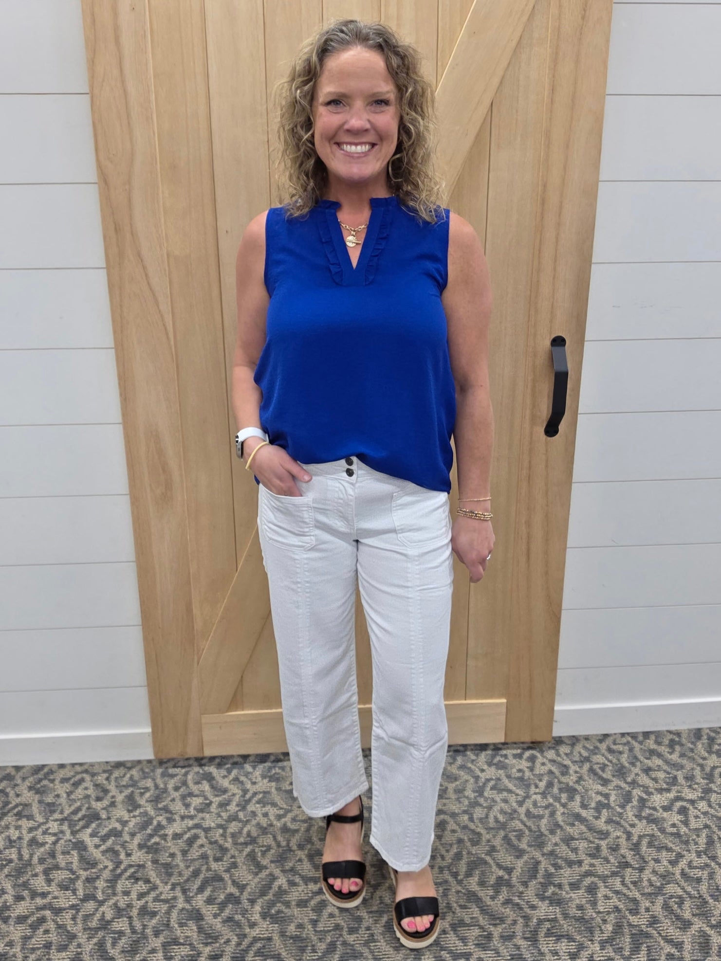 Royal Ruffle V Neck Sleeveless Tops- Blouses STACCATO