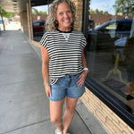 Black & Cream Stripe Crew Neck Top Top - Tee WISHLIST