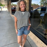 Black & Cream Stripe Crew Neck Top Top - Tee WISHLIST