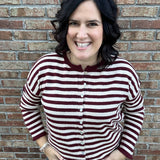 Burgundy Striped Button Cardigan