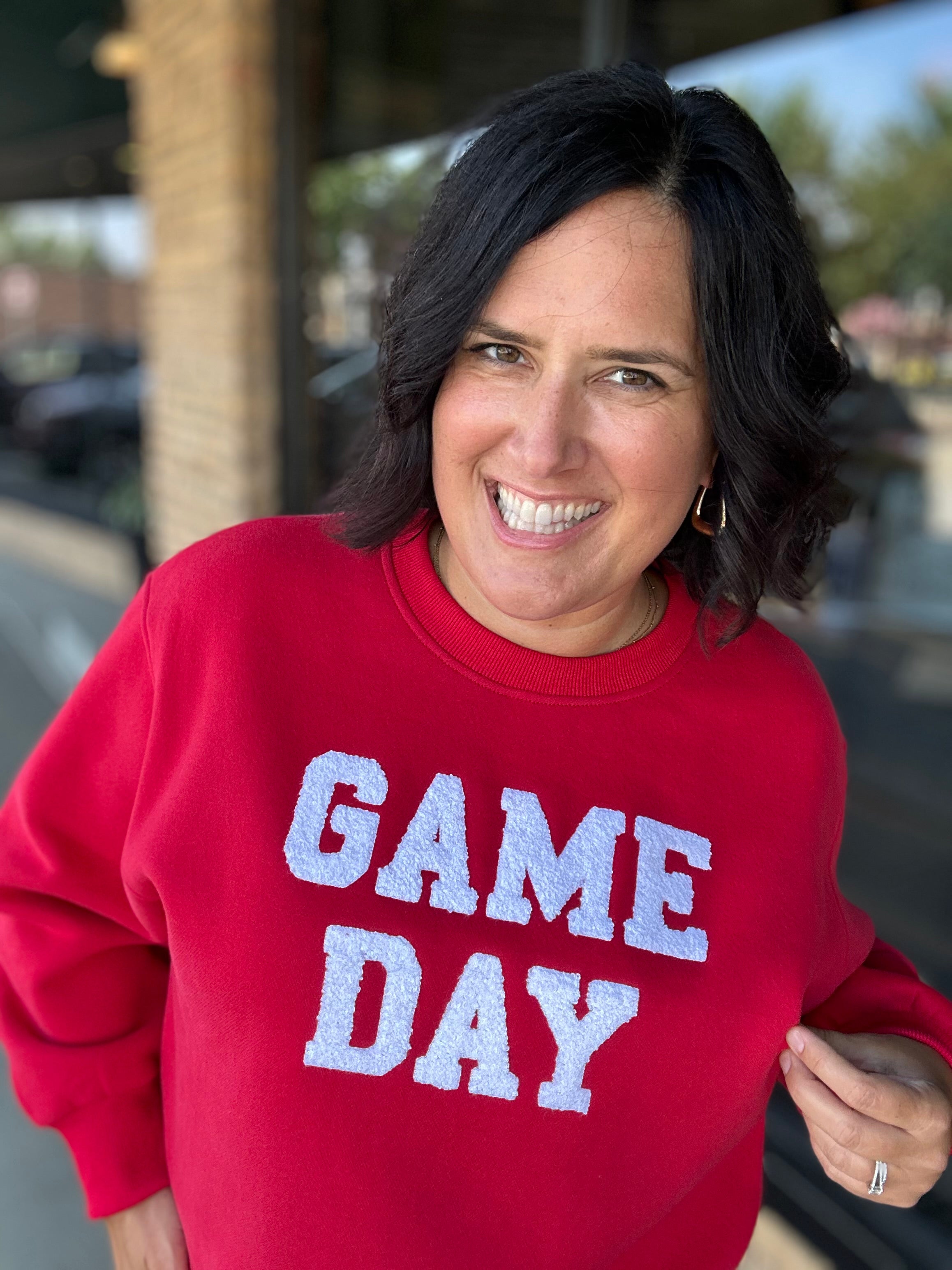 Red Game Day Sweatshirt Top- Sweatshirts PANACHE