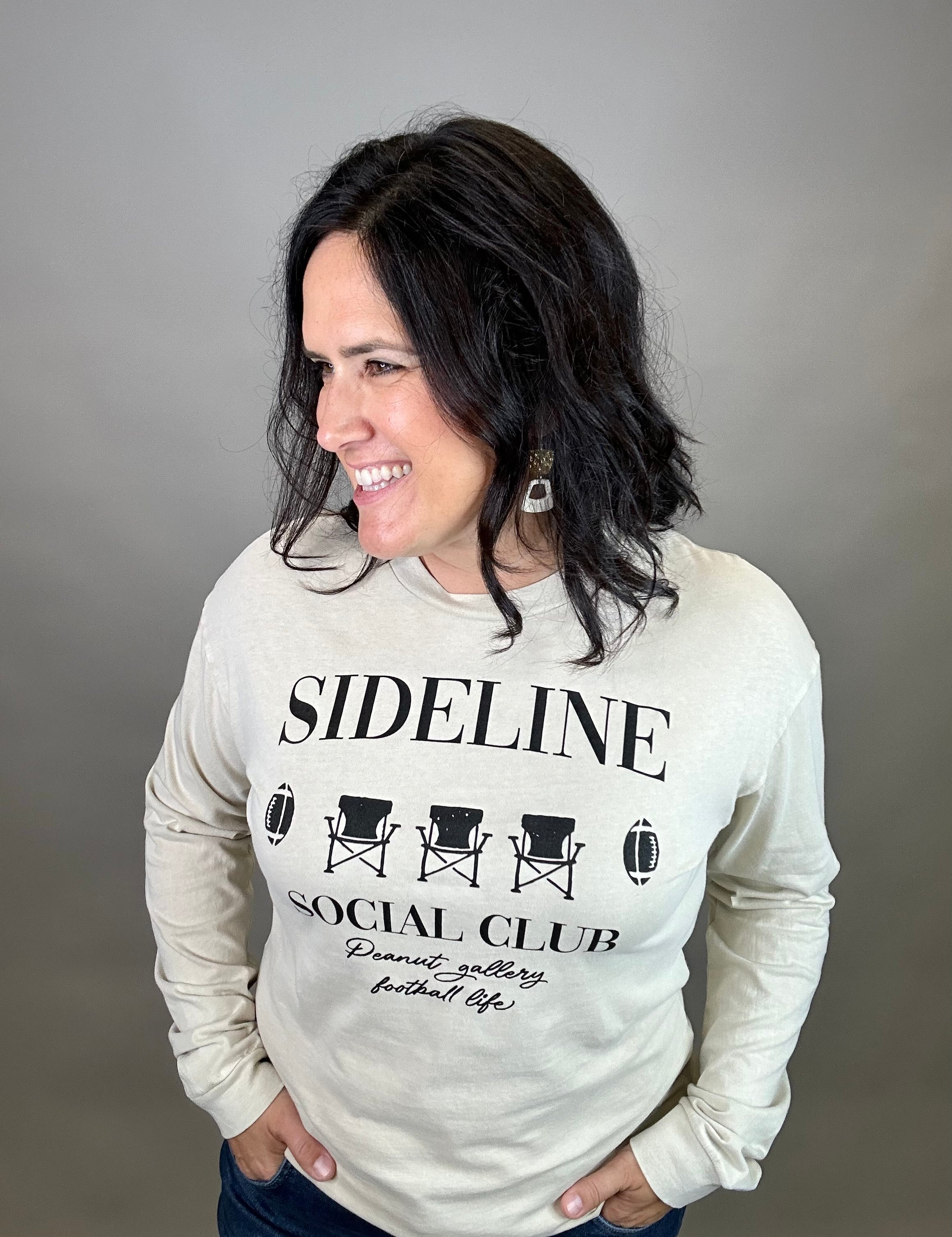 Oatmeal Sideline Social Club Longsleeve Tops- Tees HRT and LUV