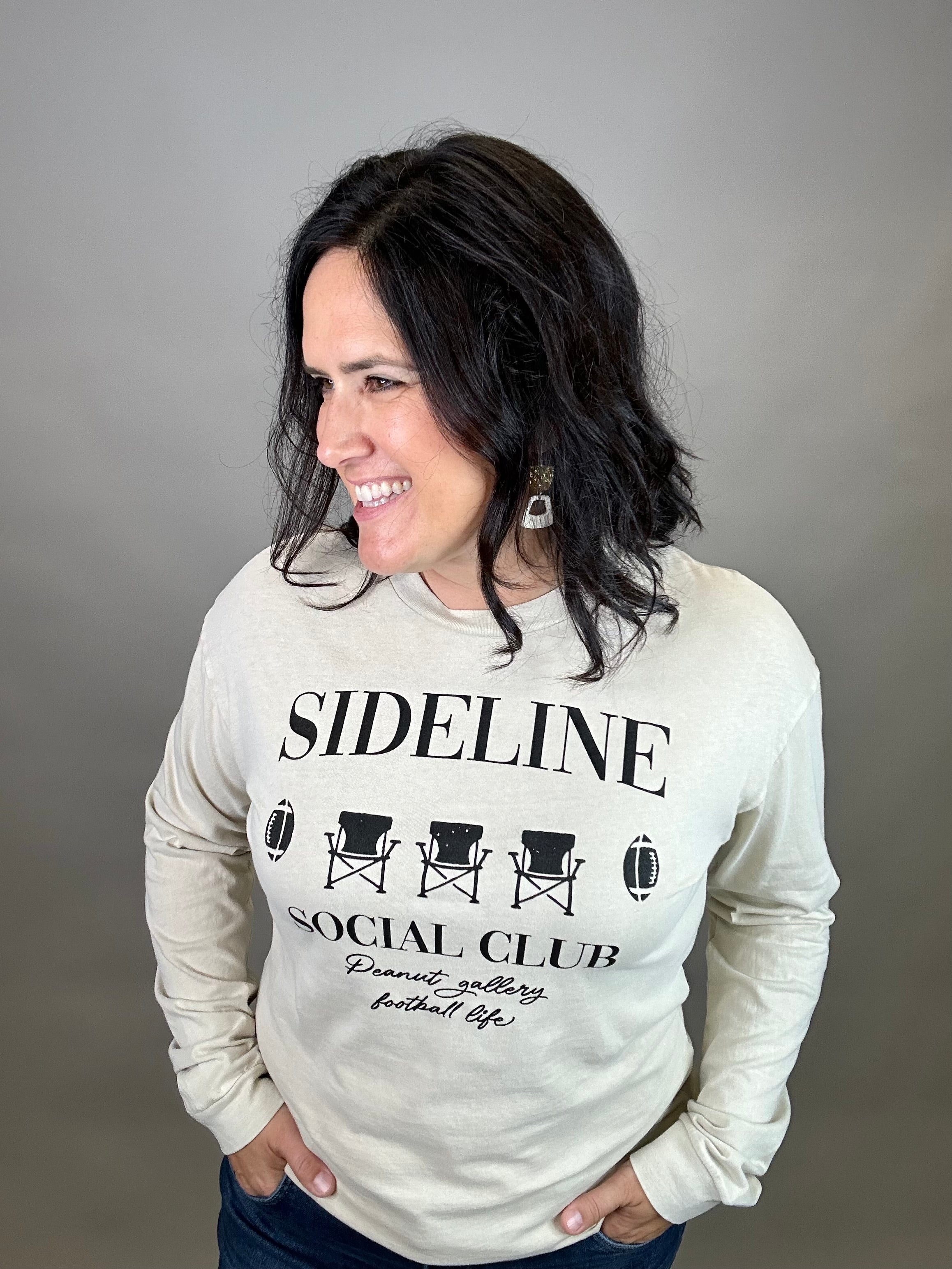 Oatmeal Sideline Social Club Longsleeve Tops- Tees HRT and LUV