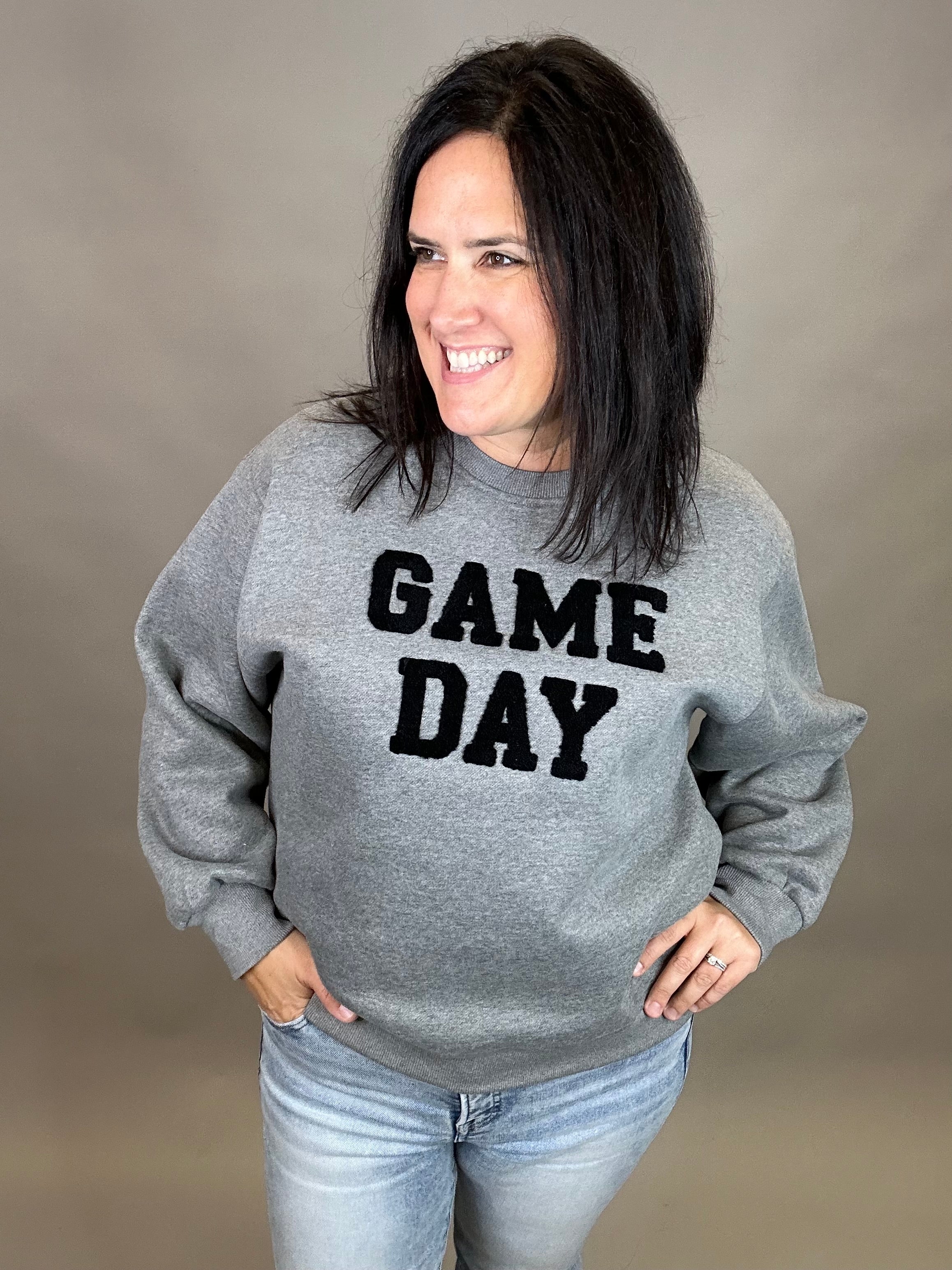 Grey Game Day Sweatshirt Top- Sweatshirts PANACHE