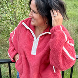 Washed Cherry Sherpa Quarter Zip Pullover Top - Sweatshirt MIOU MUSE