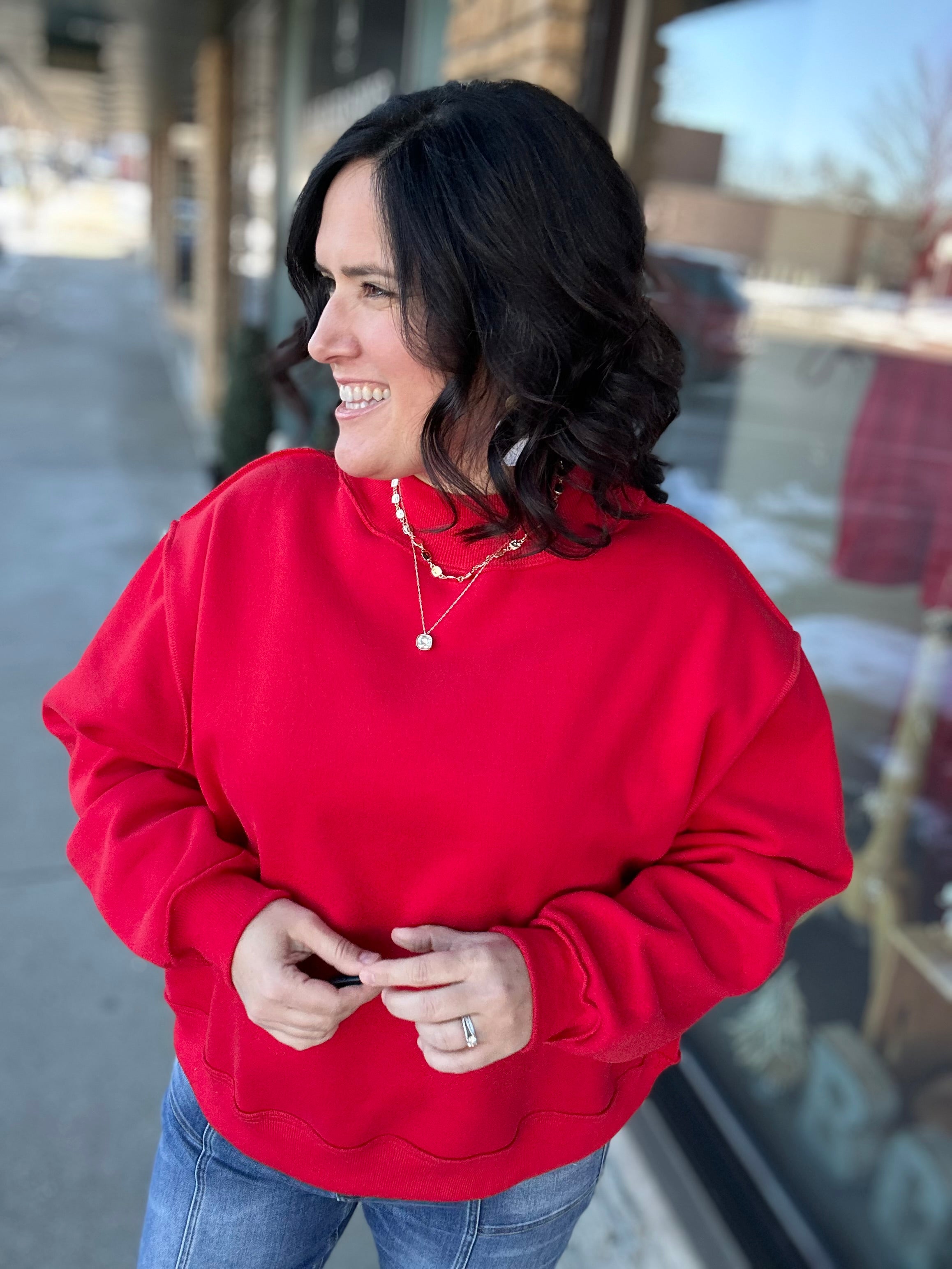 Red Reversible Mock Neck Top - Sweatshirt BUCKETLIST