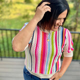Multicolor Stripe Open-Knit Top