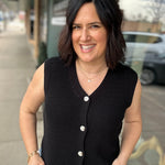 Black Crochet Button Up Sleeveless Vest Top - Sweater STACCATO