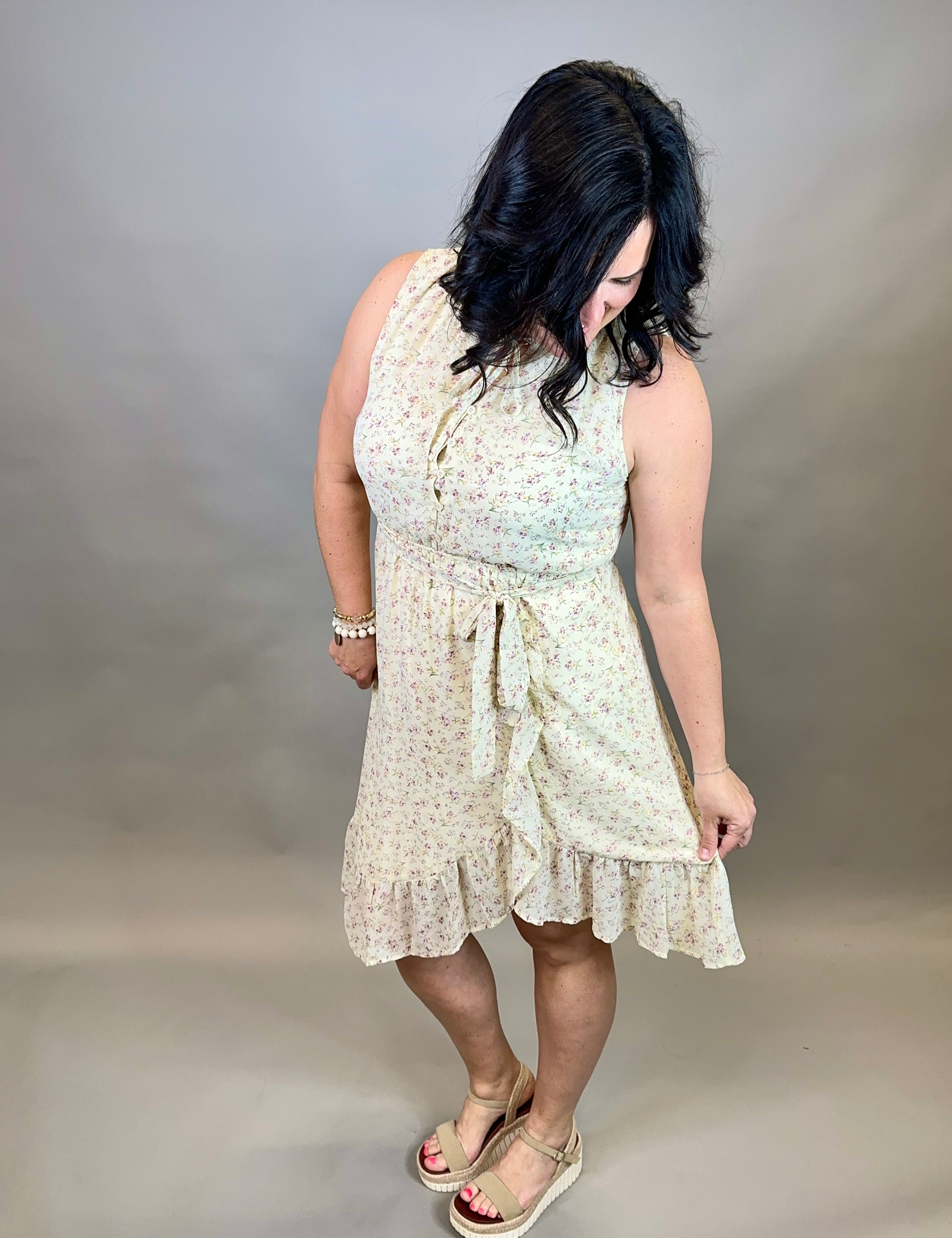 Floral Sleeveless Ruffle Hem Dress Dresses DOE & RAE