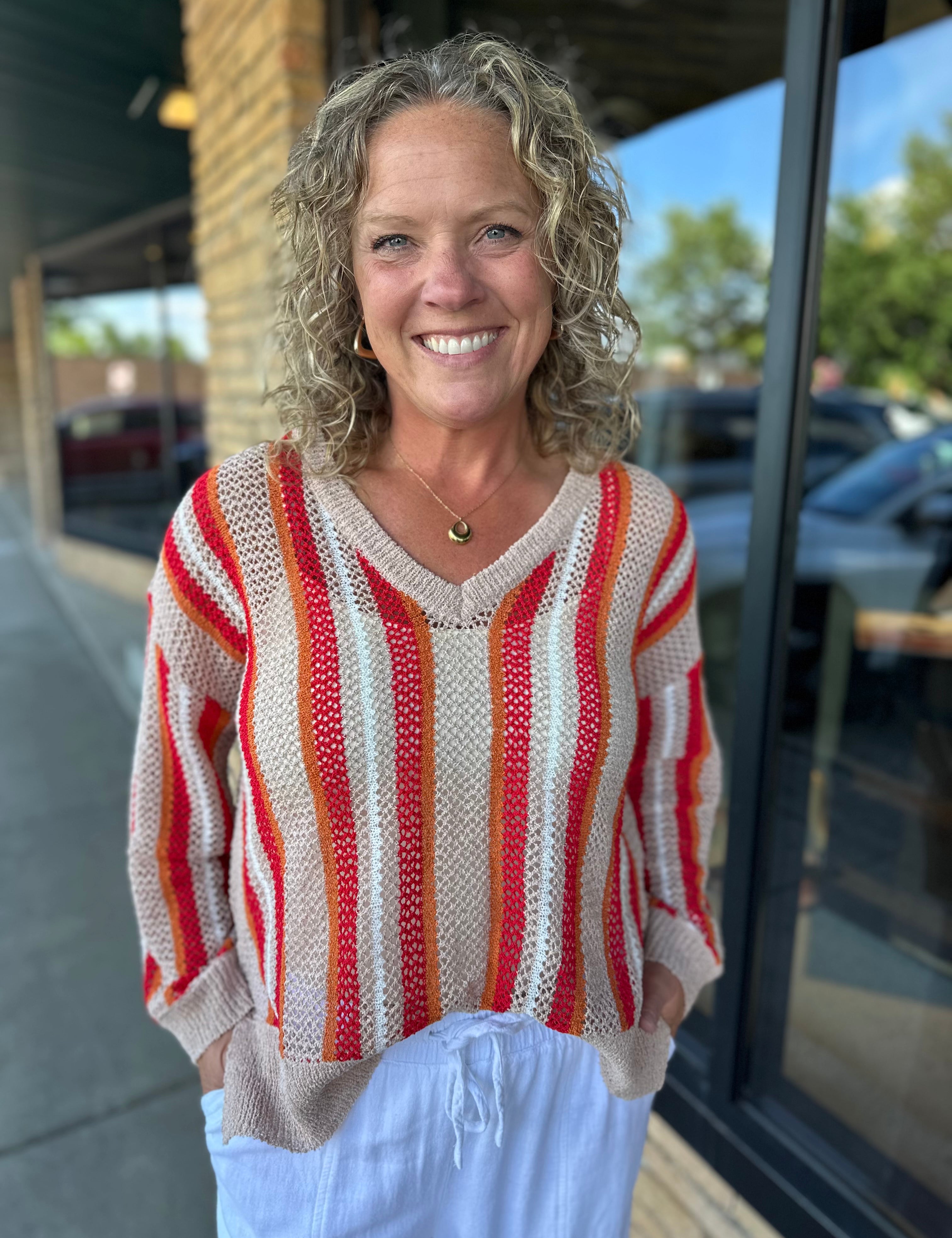 Multi Knit Striped Sweater Top - Sweater COZY CO.