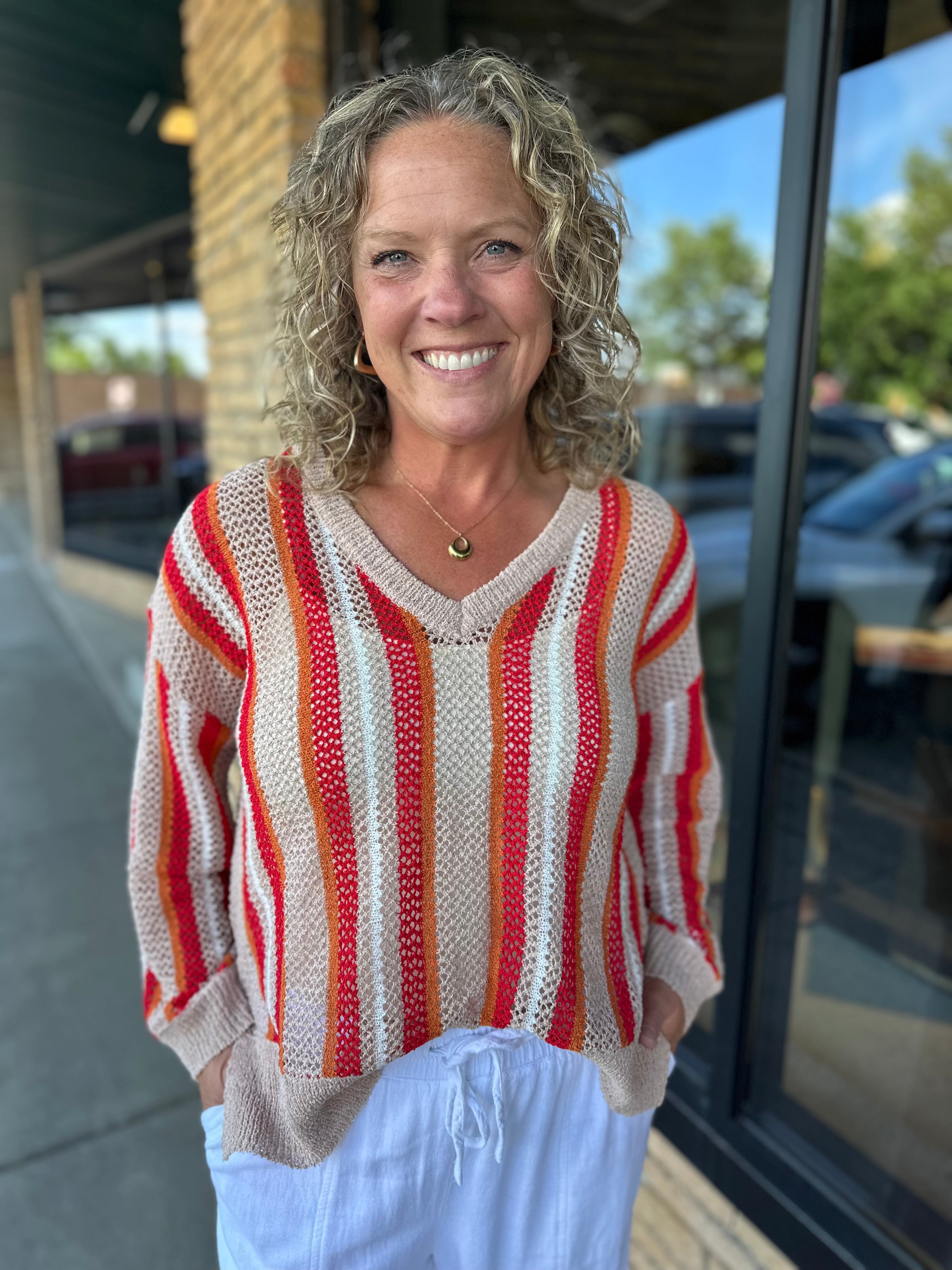 Multi Knit Striped Sweater Top - Sweater COZY CO.