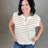 Cream/Rust Stripe Sweater Vest Top - Sweater WISHLIST