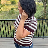 Welles Cream Maroon Stripe Knit Top