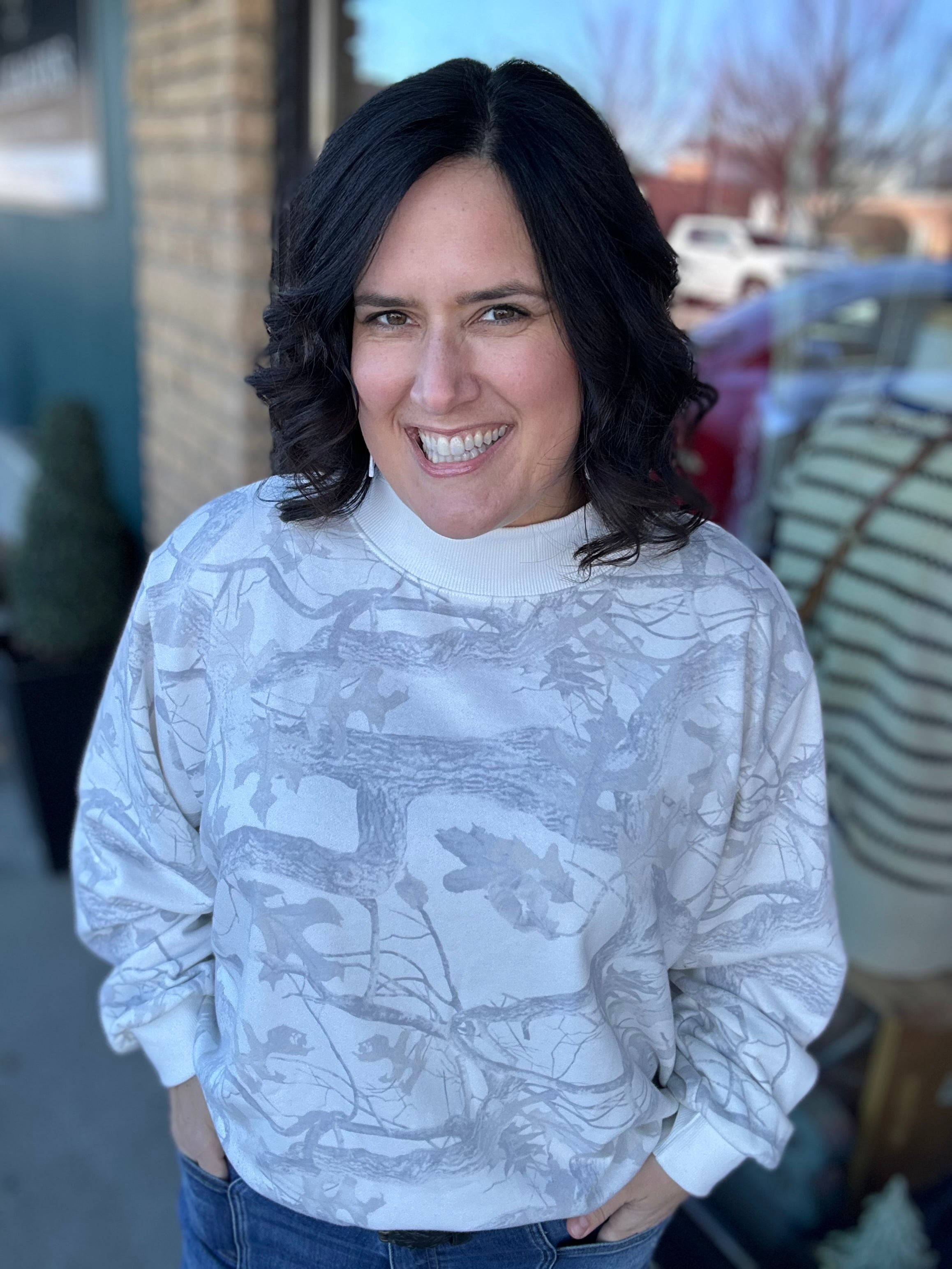 Camo Mock Neck Sweatshirt Top - Sweatshirt BUCKETLIST