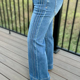Medium Dark Mid Rise Flare Pintuck Jean - HIDDEN