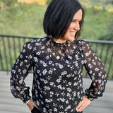 Black Floral Dot Ruffle Blouse