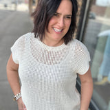 Cream Sun-Soaked Open-Knit Fishnet Sweater Top - Sweater IN FEBRUARY