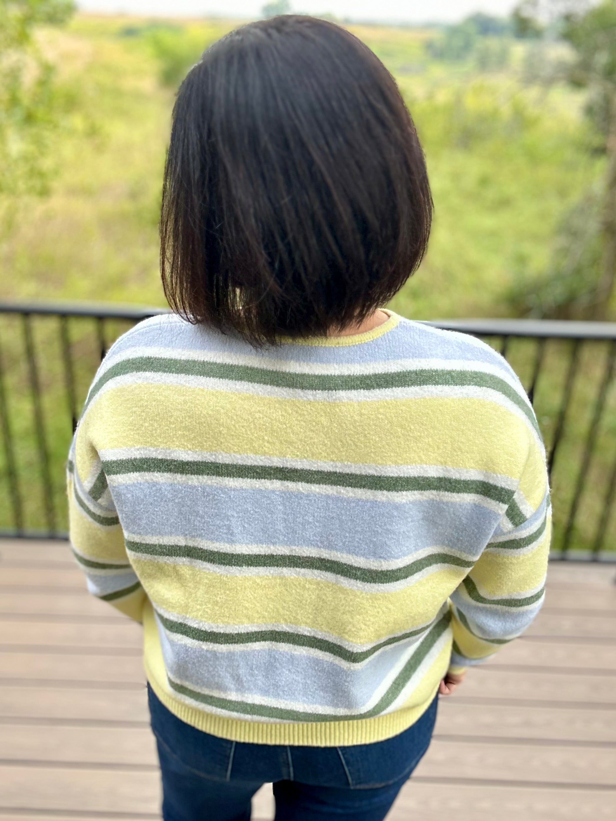 Butter Blue Sage Stripe Cardigan Tops- Cardigans Le Lis