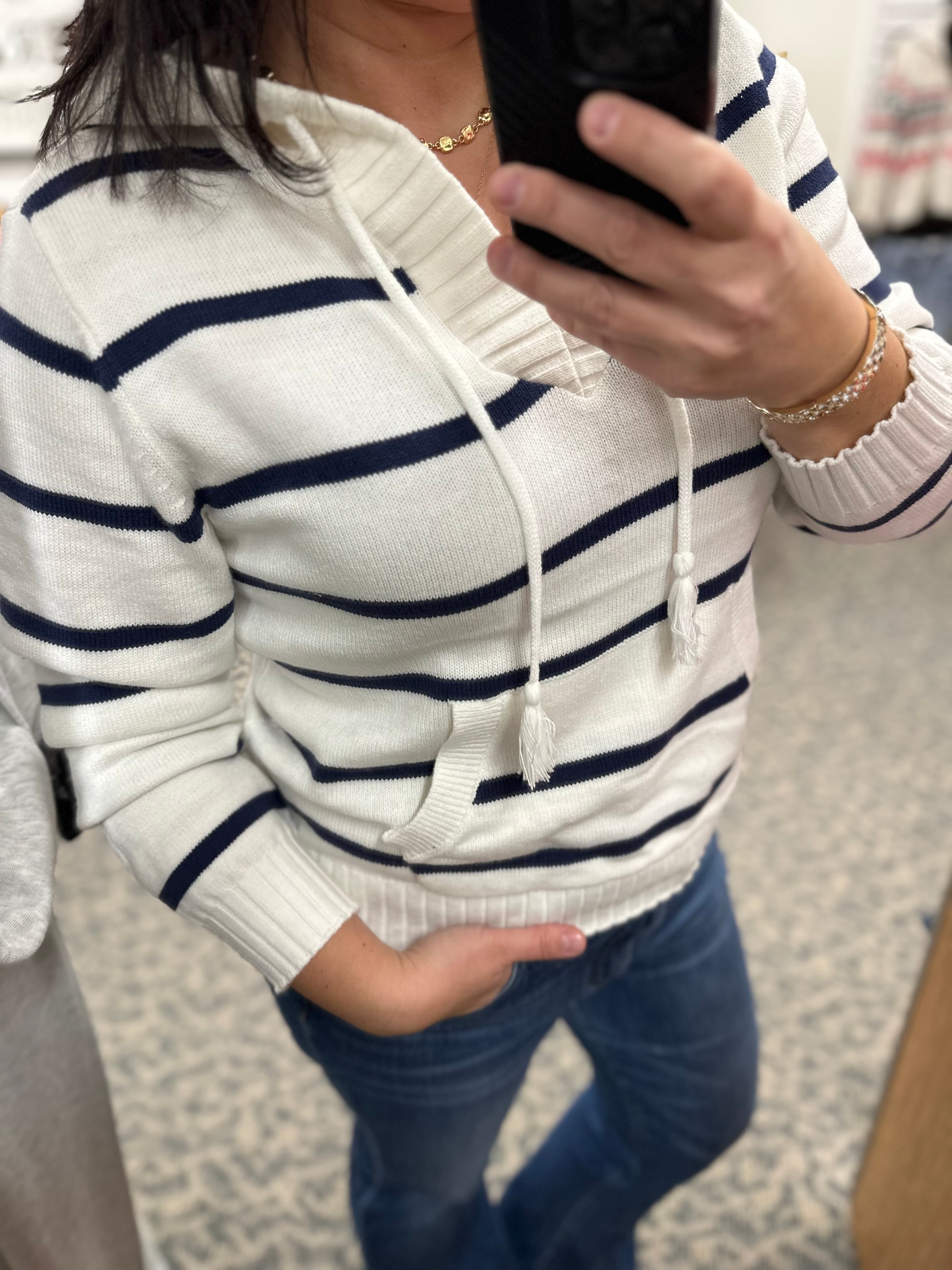 Ivory Navy Rylee Hoodie Top - Sweater THREAD & SUPPLY