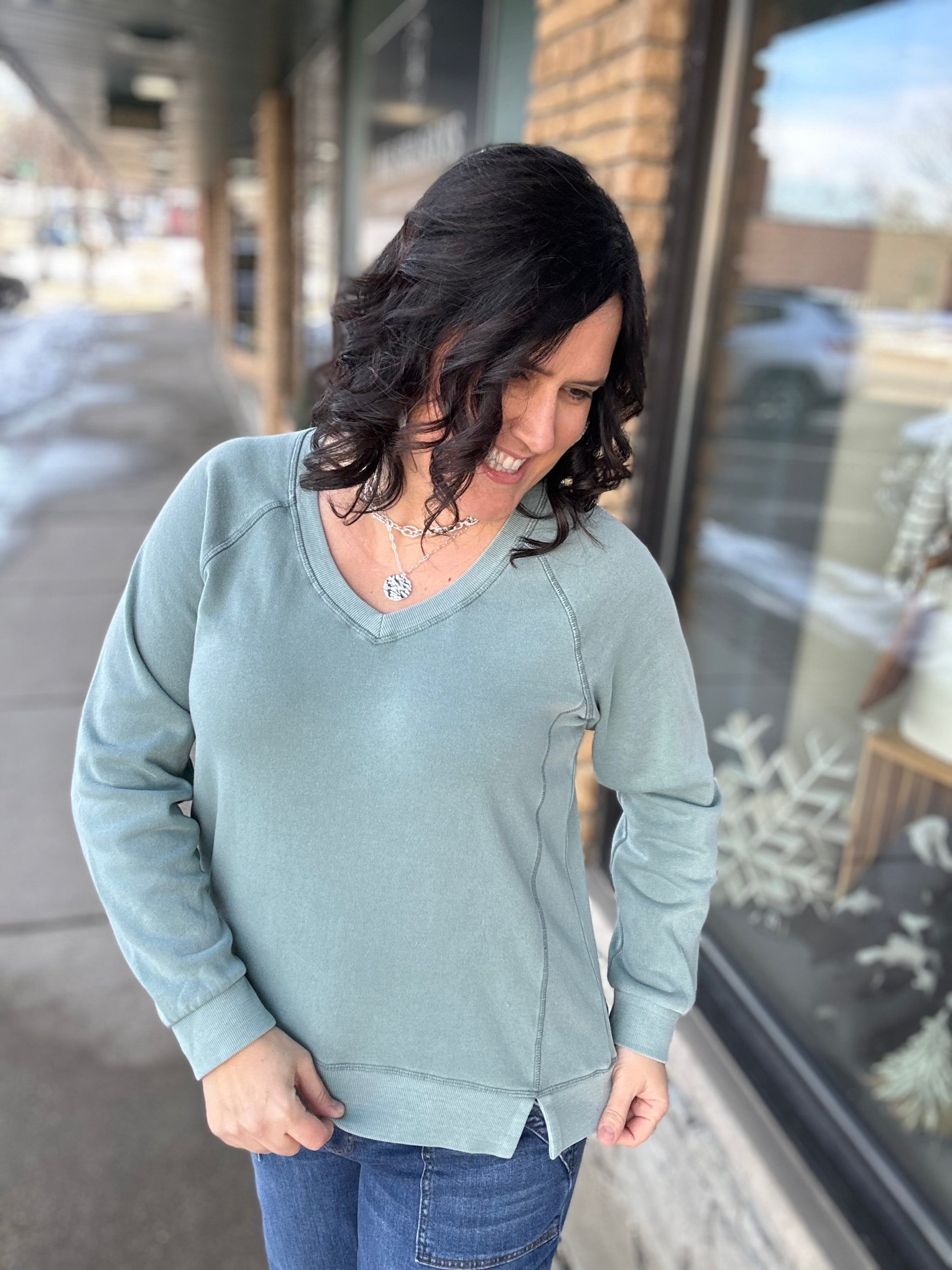 Light Teal Blue Ruby Sweatshirt Top- Sweatshirt THREAD & SUPPLY