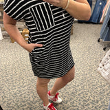 Black Striped Short Sleeve Mini Dress Dresses EE:SOME