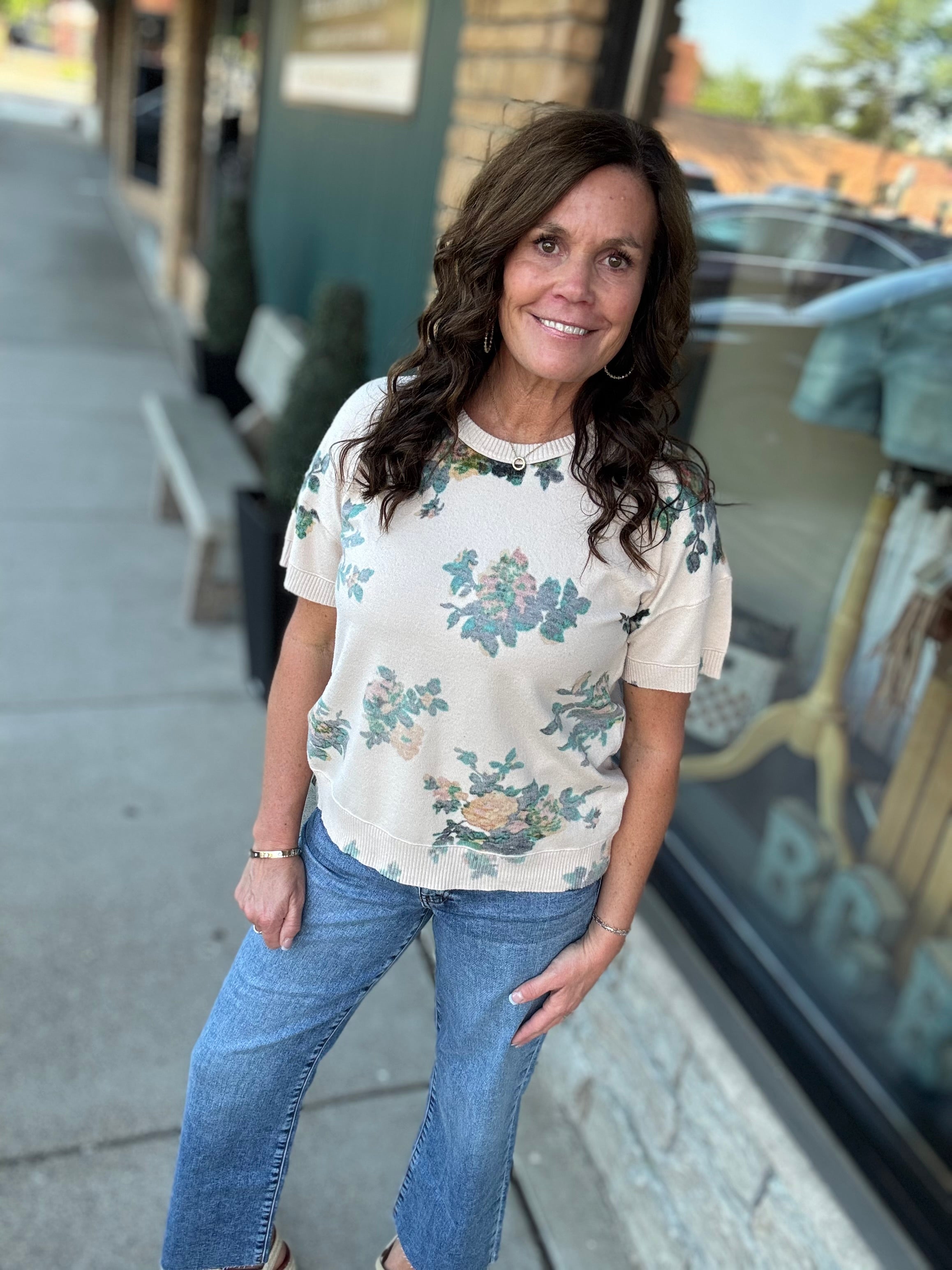 Beige Mutli Short Sleeve Sweater Top - Sweater FATE by LFD