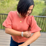 Sunset Orange Bubble Sleeve Knit Top Top - Sweater VOY