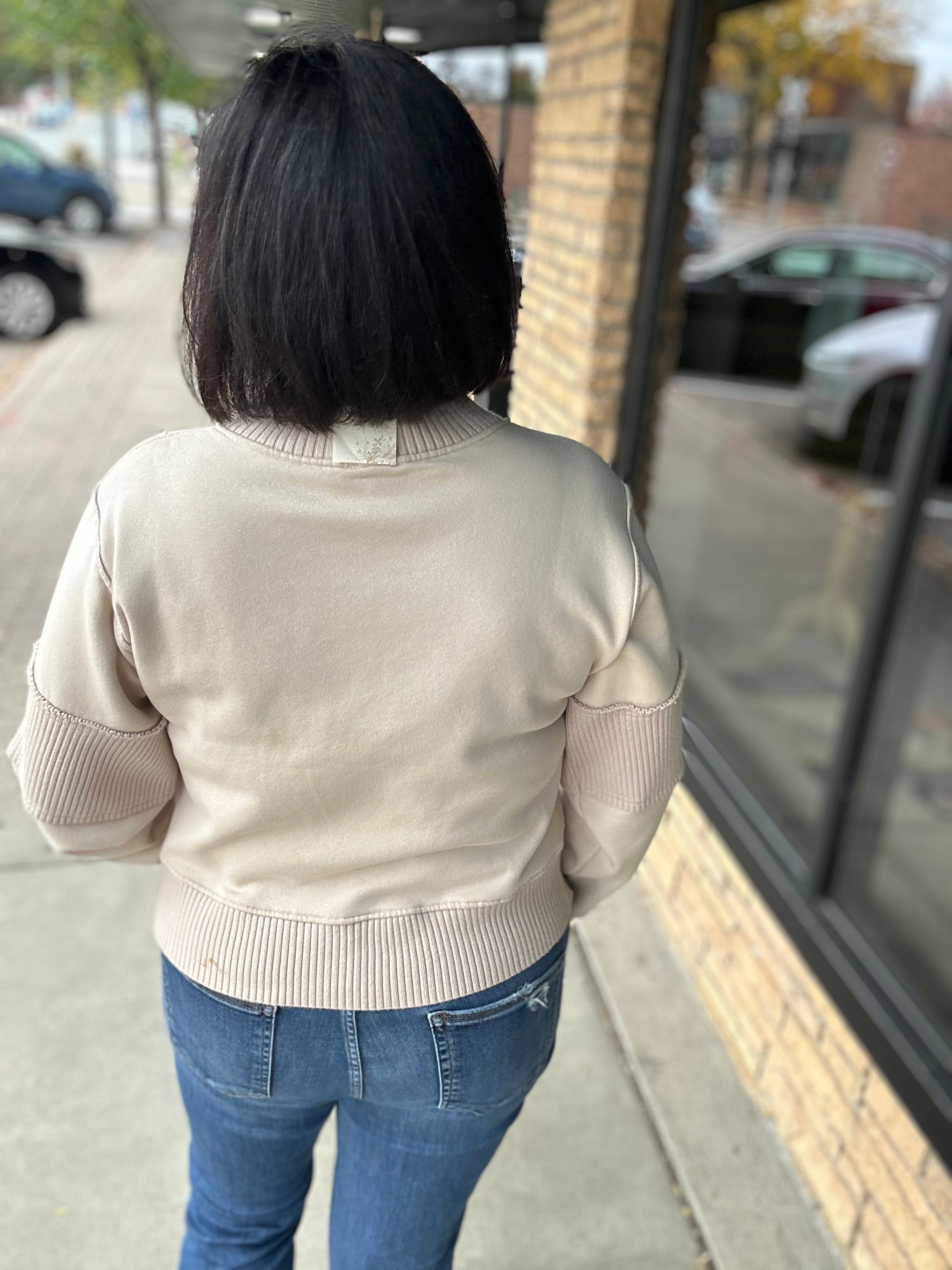 Sand Half Zip-Up Brushed Terry Top Top - Sweatshirt HEM & THREAD