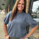 Denim Cloud Knit Puff Sleeve Top Top - Tee TRES BIEN