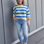 Yellow/Blue Striped Sweatshirt Top - Sweatshirt JODIFL