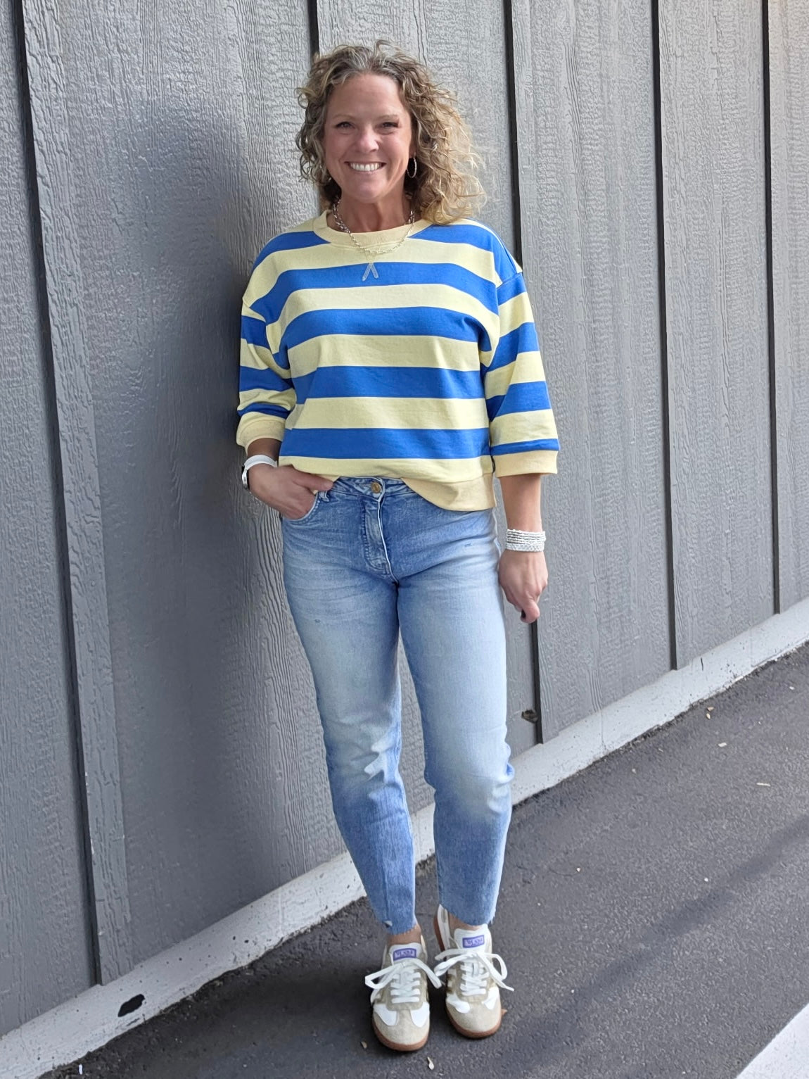 Yellow/Blue Striped Sweatshirt Top - Sweatshirt JODIFL