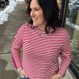 Red/White Stripe Button Cuff Top